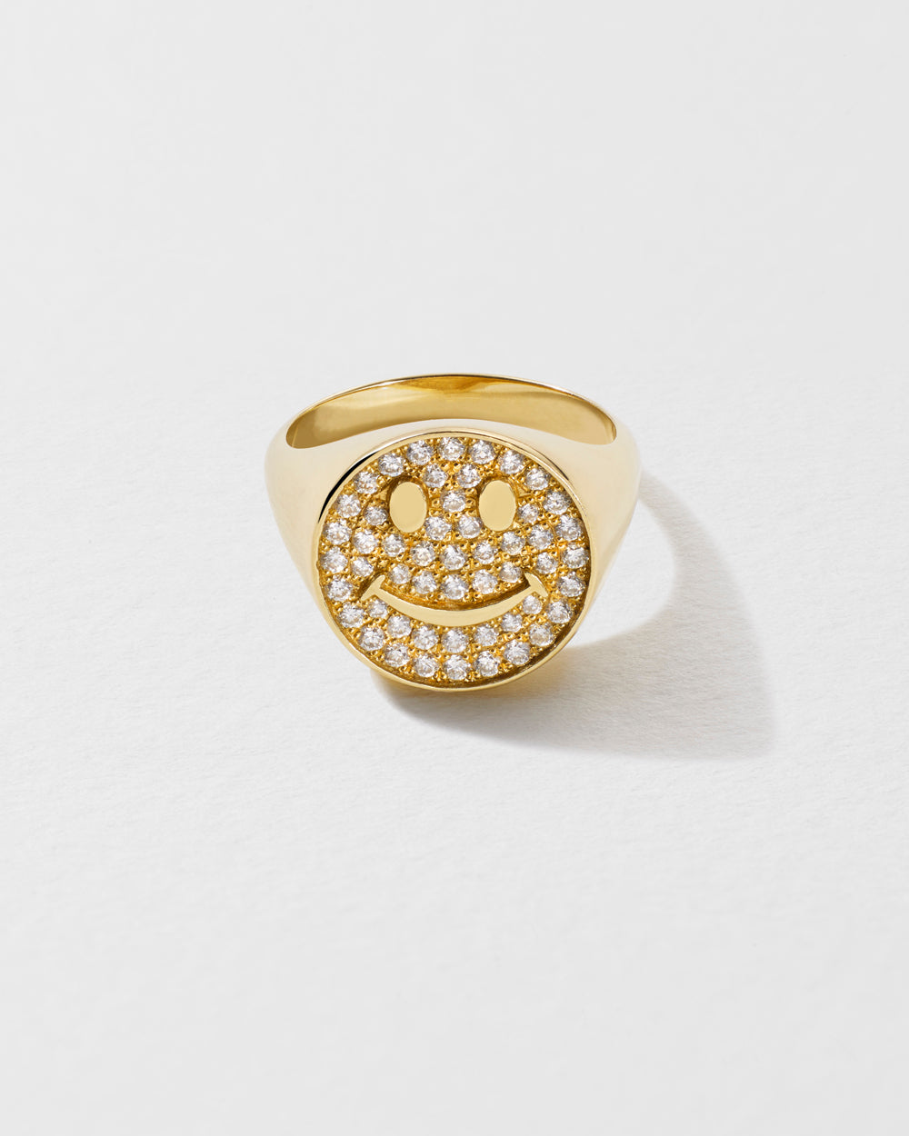 Pav&eacute; Diamond Happy Signet Ring - Yellow Gold / G