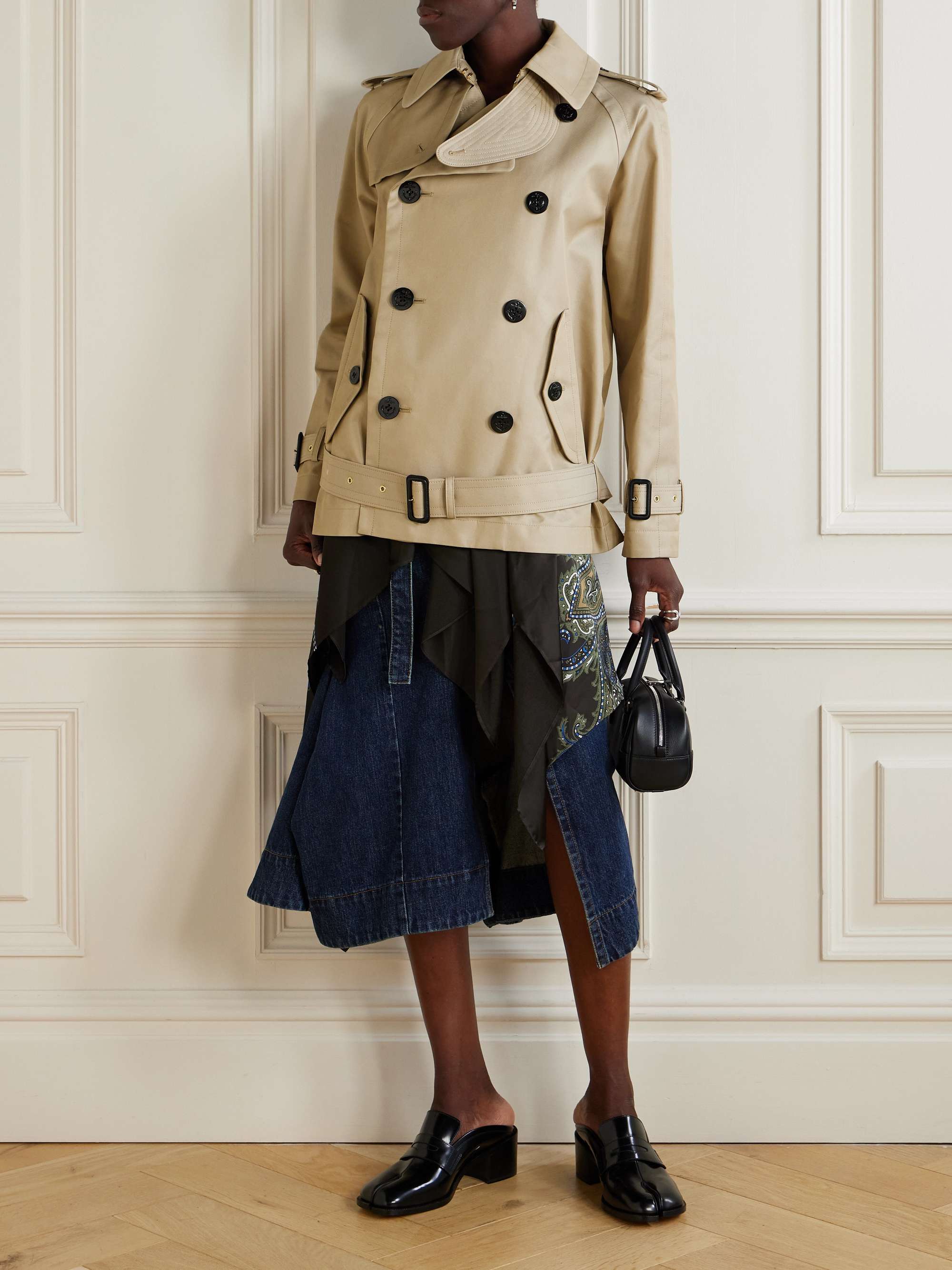 Double-Breasted Scarf-Detailed Gabardine Jacket