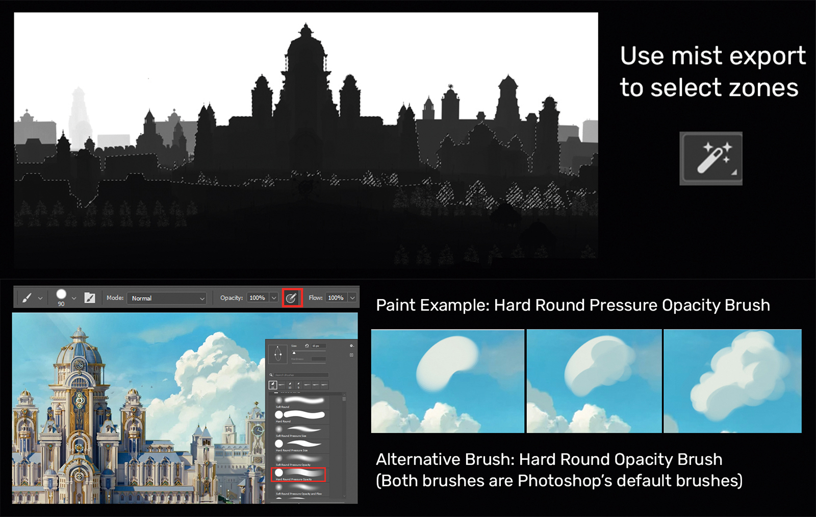 Screens of a 3D model of a castle