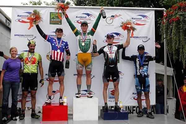 2007 US pro criterium podium (l-r): Alex Candelario, Kirk O'Bee, Martin Gilbert, Shawn Milne and Tony Cruz.