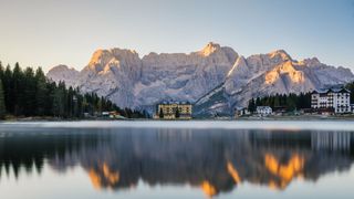 lake against Dolomites in Italy