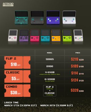 Pricing and availability overview for the Retroid Pocket Flip 2 and Pocket Classic