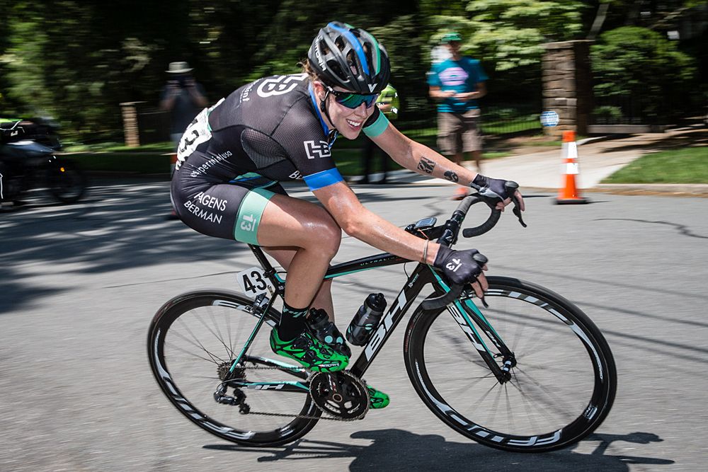 Lindsay Bayer (Hagens Berman) tries to get a break going early in the day.