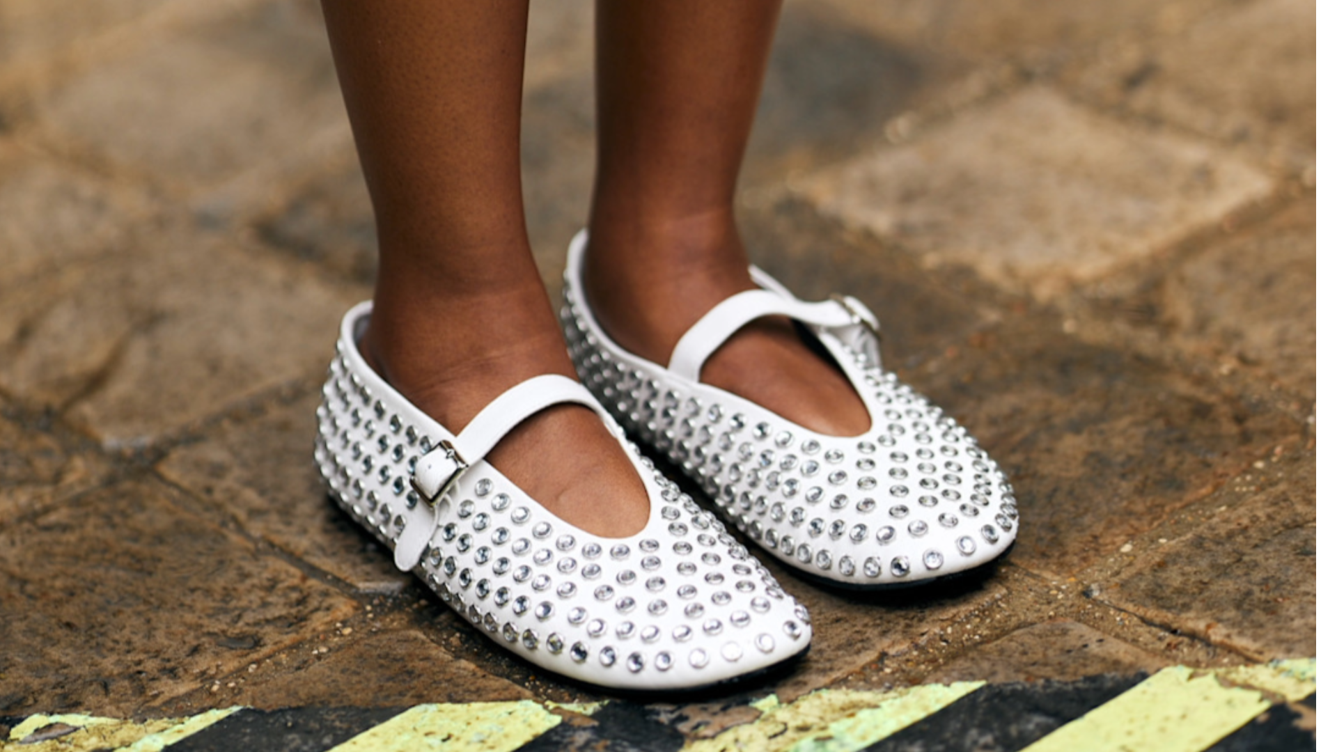 woman wearing white ballet flats