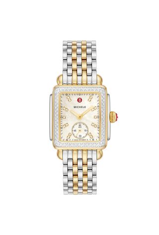 Michele Deco Mid Two-Tone 18K Gold-Plated Diamond Watch