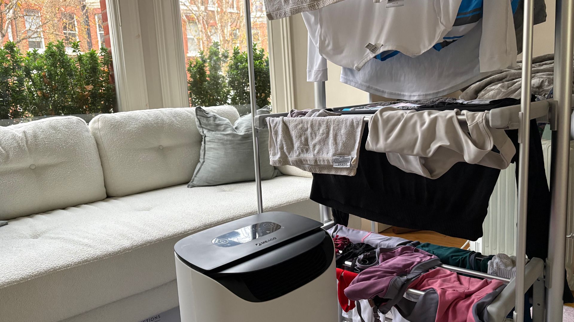 The Meaco DD8L Pro Dehumidifier drying laundry