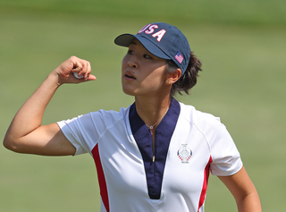 Andrea Lee celebrates at the Solheim Cup