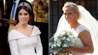 Princess Eugenie and Zara Tindall wearing tiaras on the wedding days