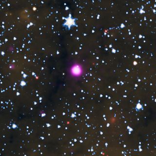 In this up-close composite image, you can see magnetar J1818.0-1607 in purple. Scientists think that this object could be the fastest-spinning and possibly even youngest magnetar ever found.