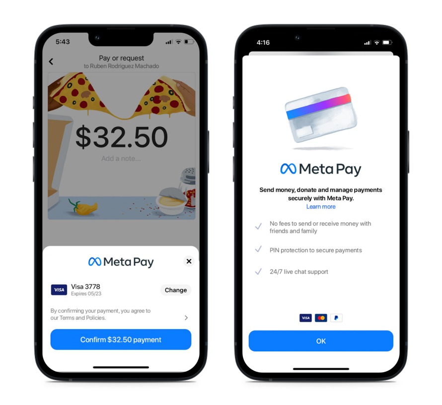 Meta Pay digital payment confirmation screen