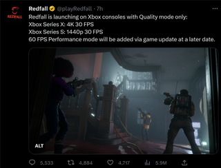 Arkane tweets about Redfall fps limit on Xbox consoles