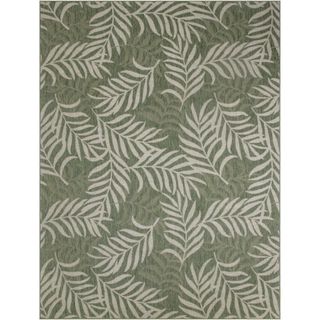 tropical green rug with green leaf design, rectangular, indoor outdoor rug