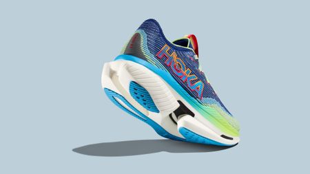 Hoka Cielo X1 review: the shoes against blue background 