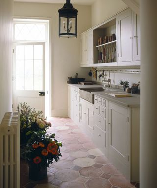 flower room with white shaker cabinetry