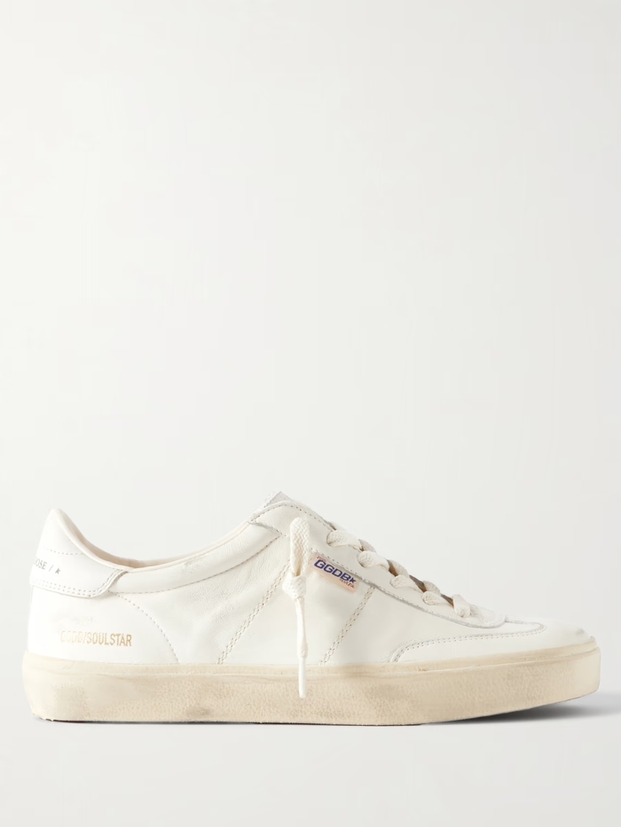 Soul-Star Logo-Print Distressed Leather Sneakers