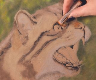 how to draw fur with pastels - painting of a cat