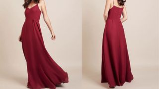 bridesmaid dress in burgundy with strappy silhouette