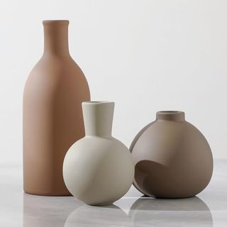 Ceramic Vase Set of 3, Vases Home Decor Rustic Vase Farmhouse Decor Vase Terra Cotta Pottery Vases for Bouquet Pampas Grass Dried Fresh Flowers, Living Room, Kitchen, Bedroom, Bathroom - Brown