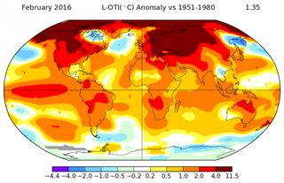 Global temperatures for February 2016.