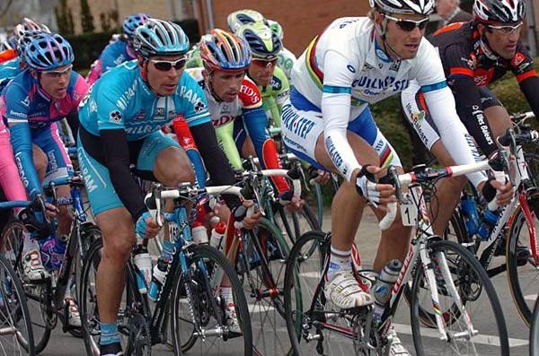 Erik Zabel (Milram) sits behind Tom Boonen
