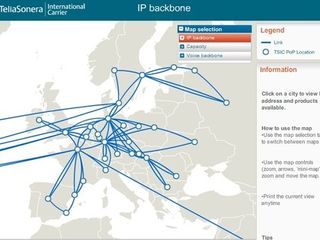 IP backbone map: teliasonera's map of its european network