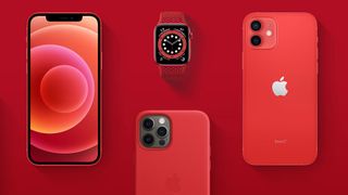 A range of Apple Product Red products on a red background