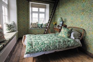 bedroom with Morris wallpaper