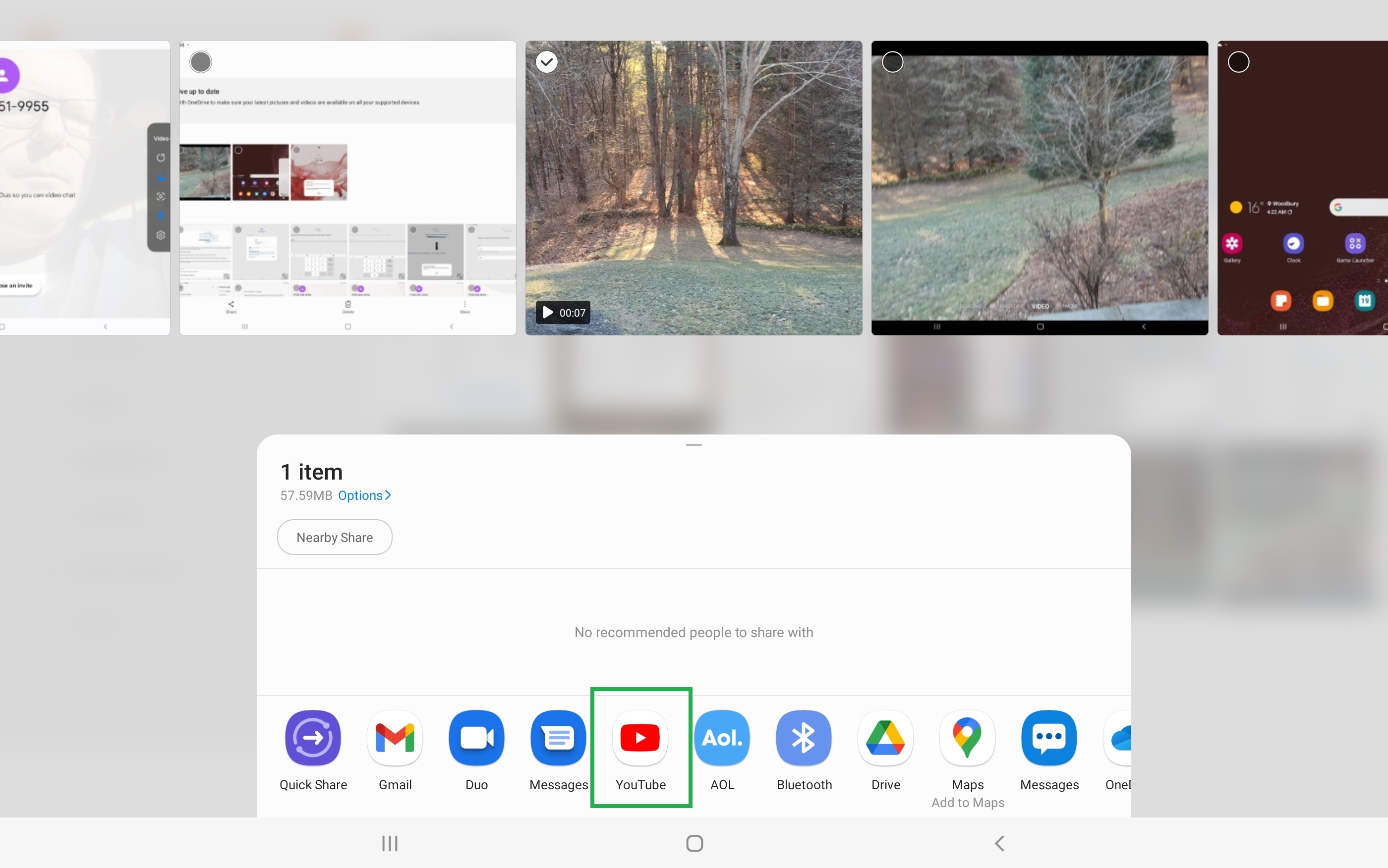 Samsung Galaxy Tab S8 Plus screenshot showing video sharing UI