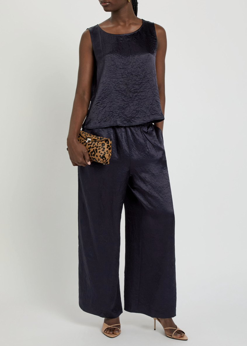 EILEEN FISHER, Crinkled Wide-Leg Satin Trousers