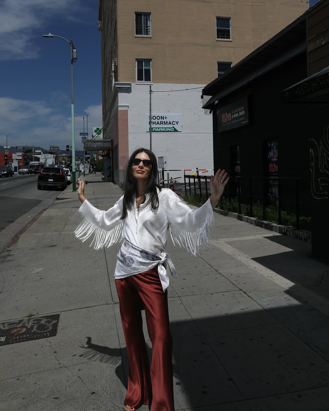 Laura Angelone wearing a silk scarf