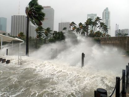 Hurricane Irma seen striking Miami, Florida with 100+ mph winds and destructive storm surge