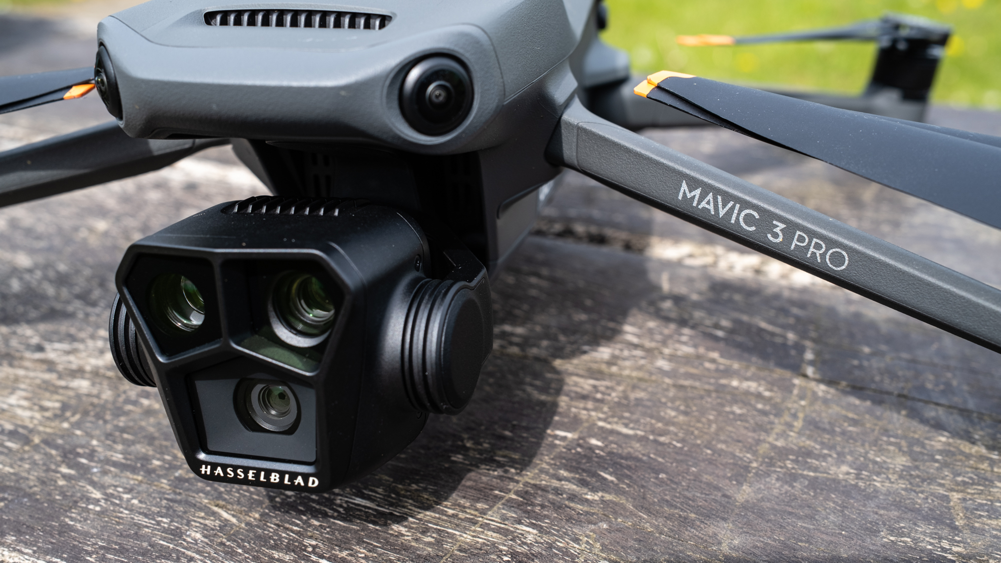 DJI Mavic 3 Pro drone close up of three cameras