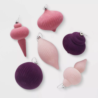 pink and purple velvet ornaments