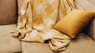 picture of mustard throw covering sofa