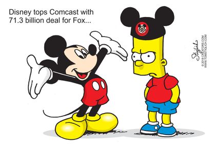 Editorial cartoon U.S. Disney Fox Comcast deal