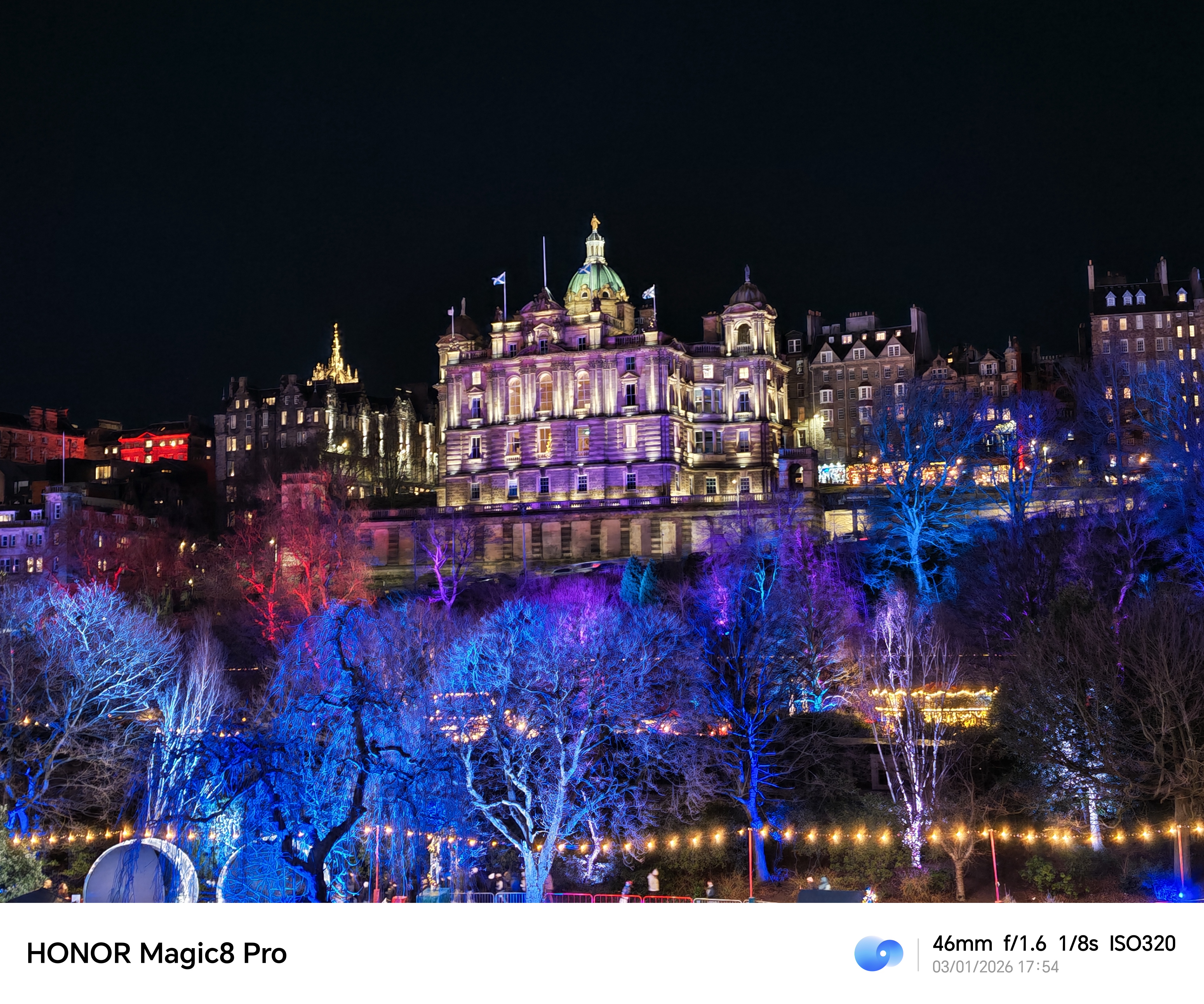 Honor Magic 8 Pro camera sample Edinburgh museum night 2x zoom