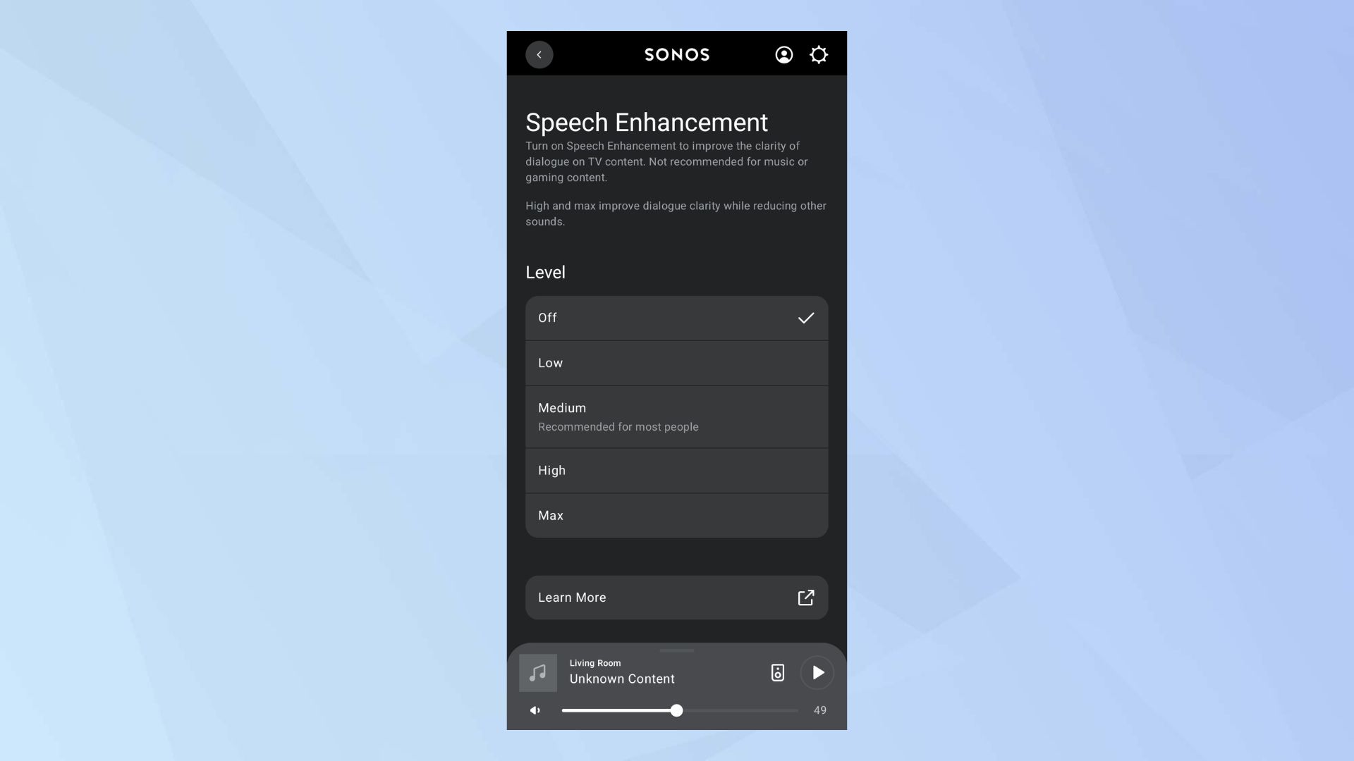 Sonos Arc Ultra settings app