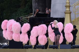 Lady Gaga performs at the Olympics Opening Ceremony in Paris on July 26, 2024.