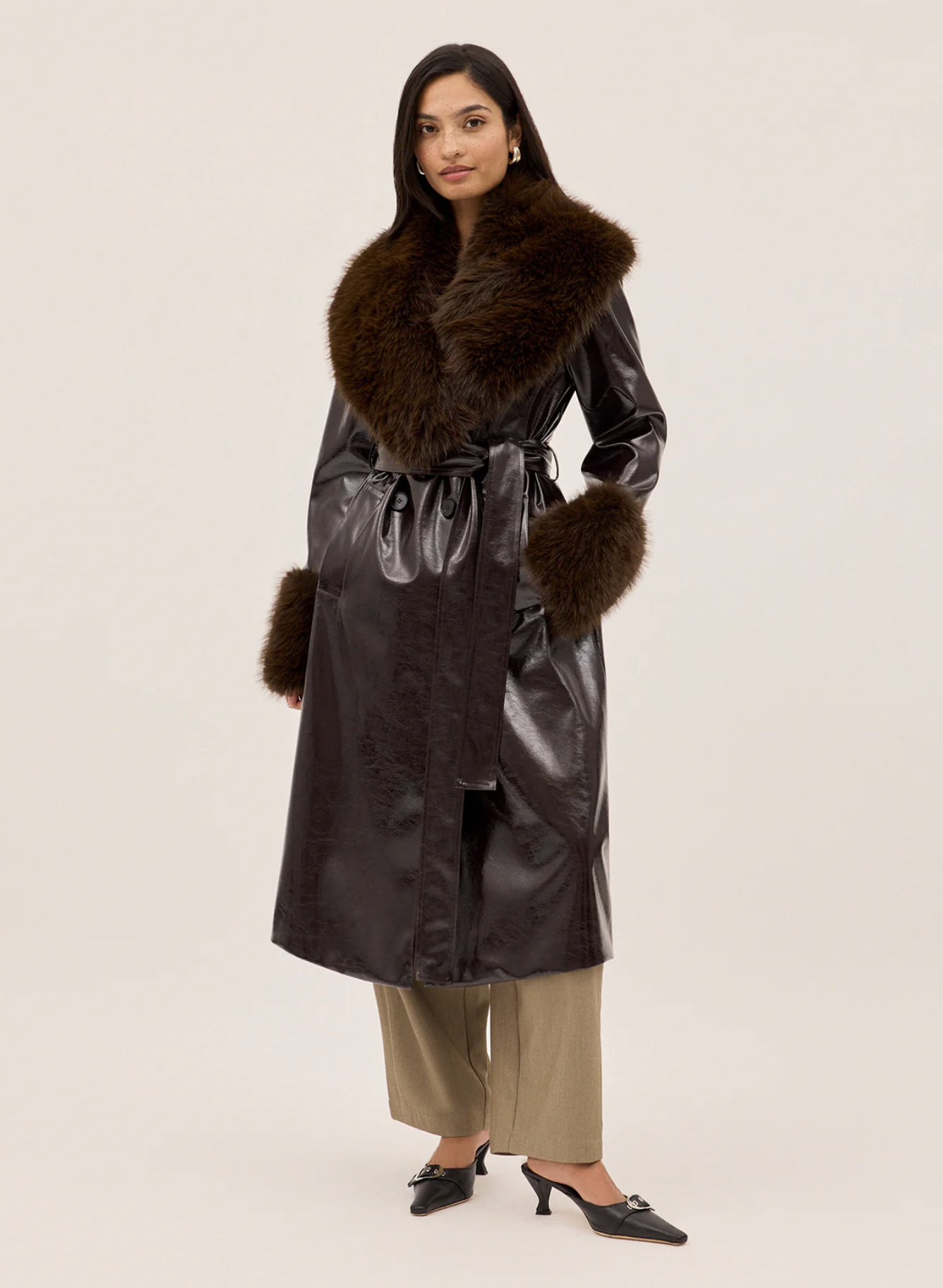 KITRI, Lara Dark Chocolate Vinyl Coat