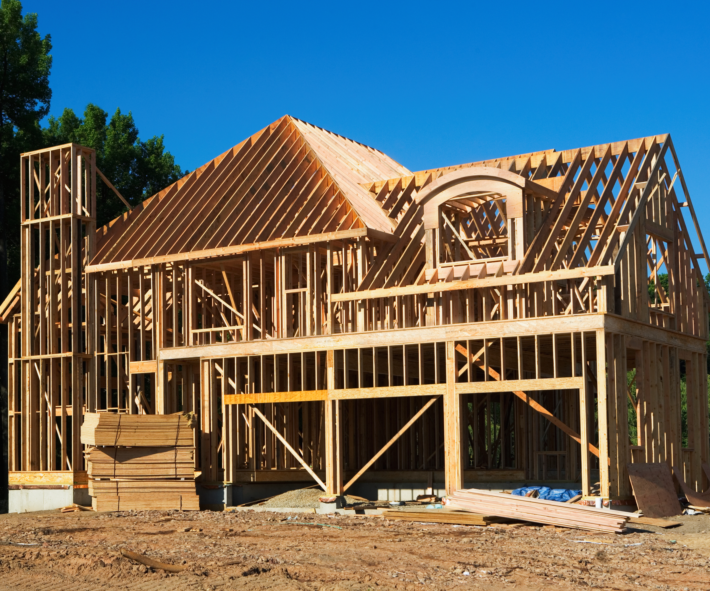 timber framed house mid construction