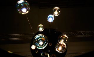 Bubbles of hand-blown glass suspended from ceiling