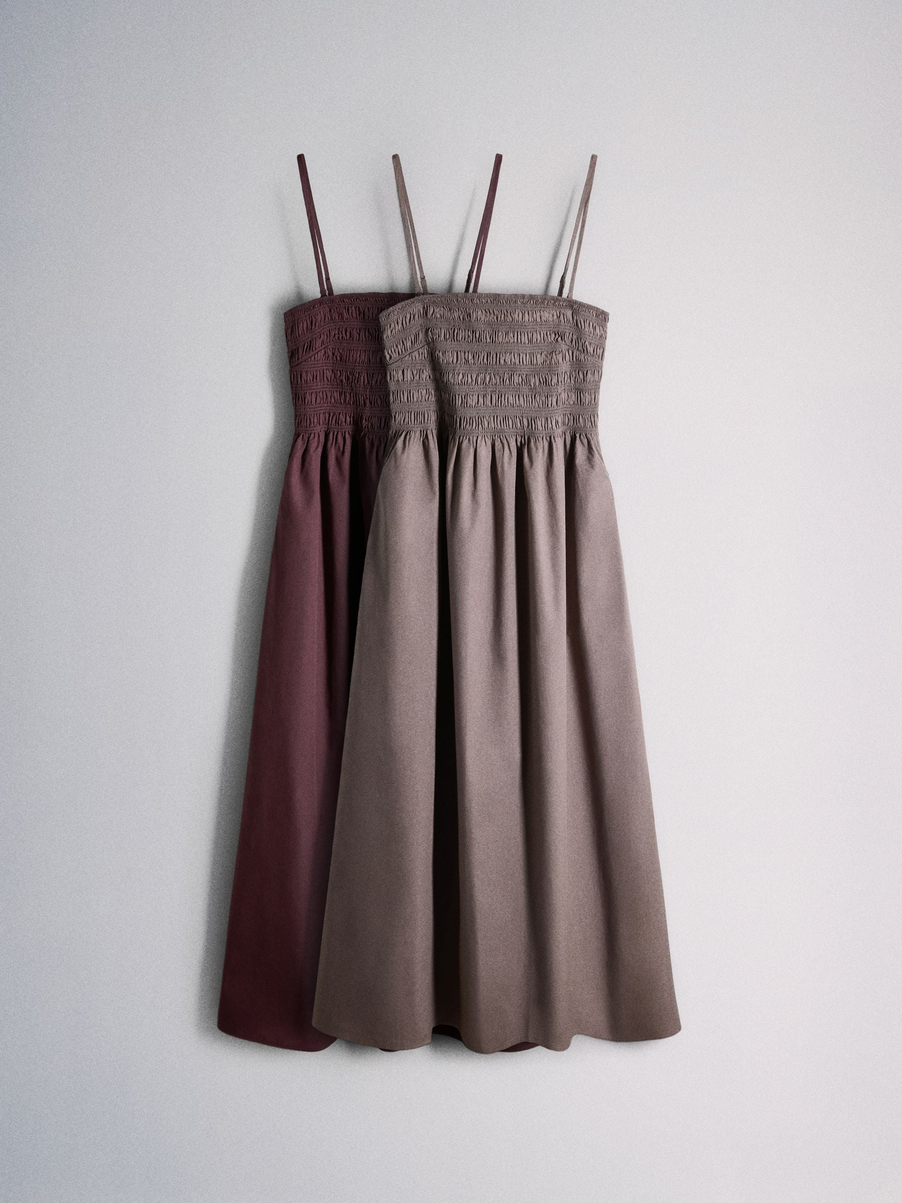 The Set 2 Pack Shirred Strappy Maxi Dresses Burgandy Red/mink Brown