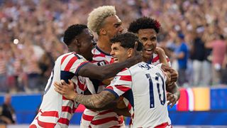 USA's Folarin Balogun, Antonee Robinson, Christian Pulisic and Weston McKennie celebrating at the 2026 World Cup