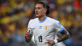  Darwin Nunez #19 of Uruguay runs the pitch ahead of the Peru vs Uruguay FIFA World Cup 2026 qualifier 