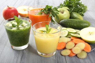 Glasses of vegetable juice.