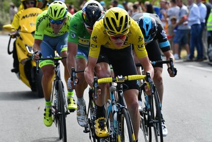 Chris Froome takes a turn at the front of the lead group as Sky and Tinkoff combine to gain an advantage on stage 11 of the Tour de France (Watson)