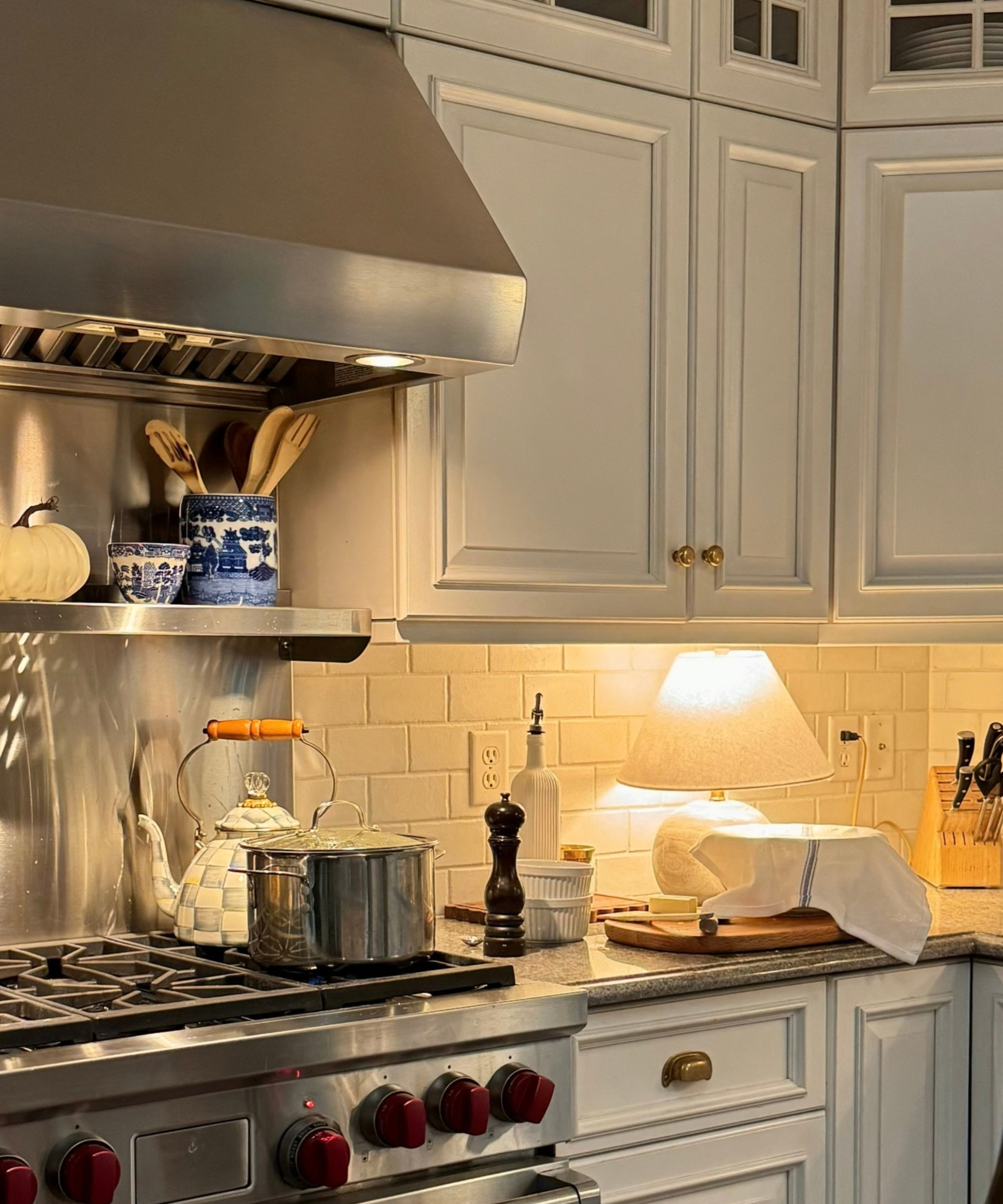 kitchen with a lamp and wolf range