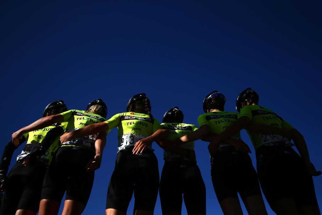 PEREIRO DE AGUIAR SPAIN SEPTEMBER 04 Sofia Rodriguez Revert of Spain Naia Amondarain Gaztaaga of Spain Natalia Saiz Sanchez of Spain Claire Steels of United Kingdom Ines Cantera Carrasco of Spain and Maria Banlles Santamaria of Spain and Sopela Womens Team during the team presentation prior to th 7th Ceratizit Challenge By La Vuelta 2021 Stage 3 a 1079km stage from Estacin de Montaa de Manzaneda to Pereiro de Aguiar ChallengeVuelta CERATIZITChallenge21 on September 04 2021 in Pereiro de Aguiar Spain Photo by Gonzalo Arroyo MorenoGetty Images
