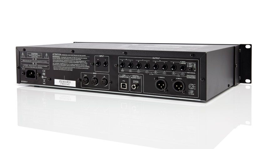 The rear-panel features Midi In, Out and Thru; eight jack outputs; two XLR outs; digital output and two audio inputs