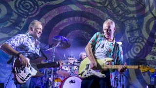 Guy Pratt, Nick Mason and Gary Kemp perform on stage with Nick Mason's Saucerful Of Secrets at The Roundhouse on September 24, 2018 in London, England